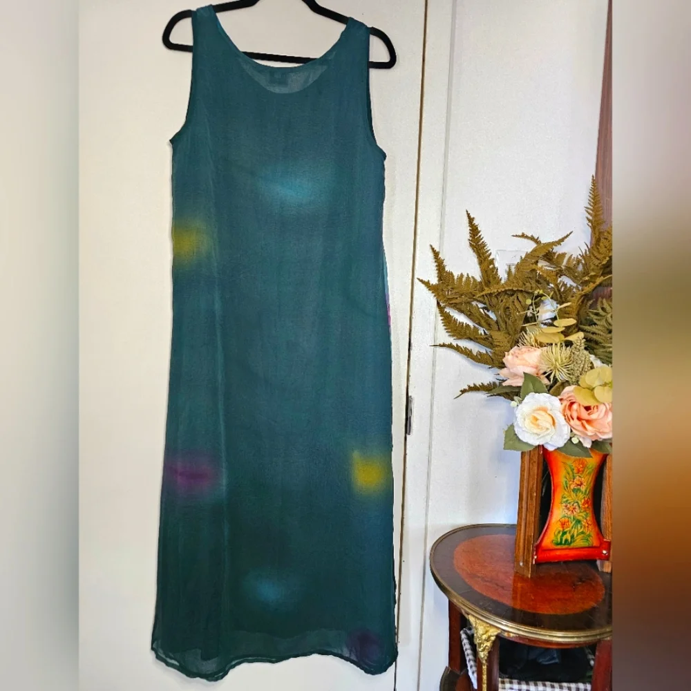 Vintage Maxi Semi-sheer Bird Print Beach Coverup Sleeveless Multicolor Dress - Picture 9 of 13